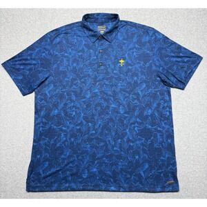 Greg Norman Polo Shirt Mens XL Ryder Cup Blue Floral‎ Performance Hawaiian Golf
